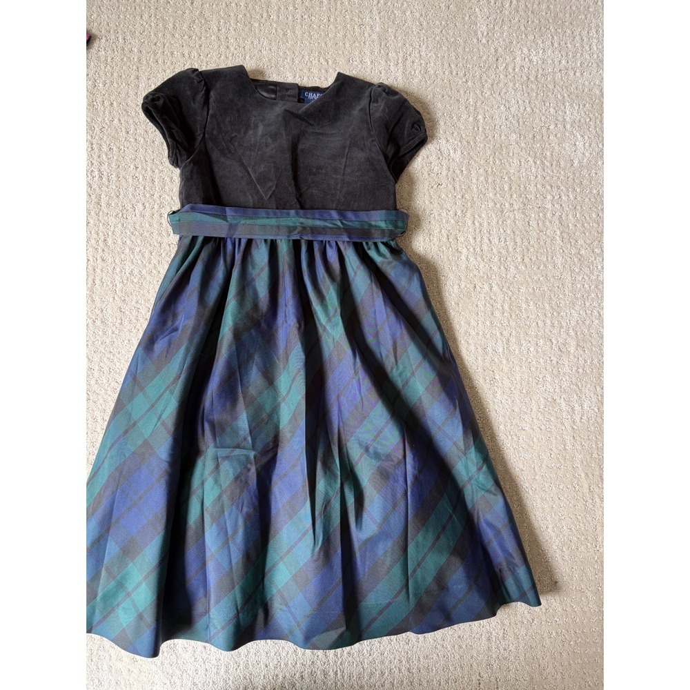 Chaps Plaid Dress 6 Black Blue Green Velvet Taffeta Heritage Preppy Holiday